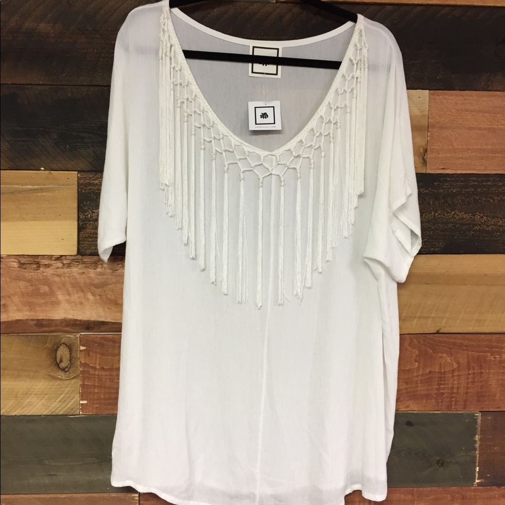 Boho fringes white oversized tunic top